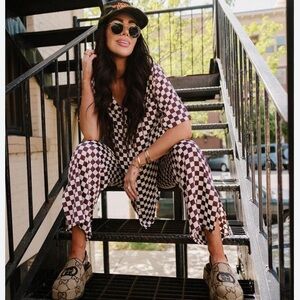 Dressed in LALA Checkered Pantsuit - Black and White